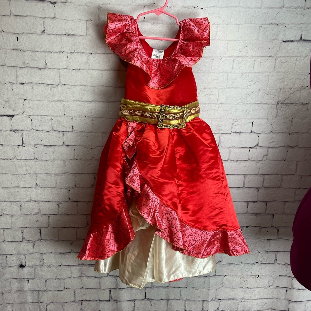 Disney Store Elena of Avalor red and gold satin dress with belt size 4